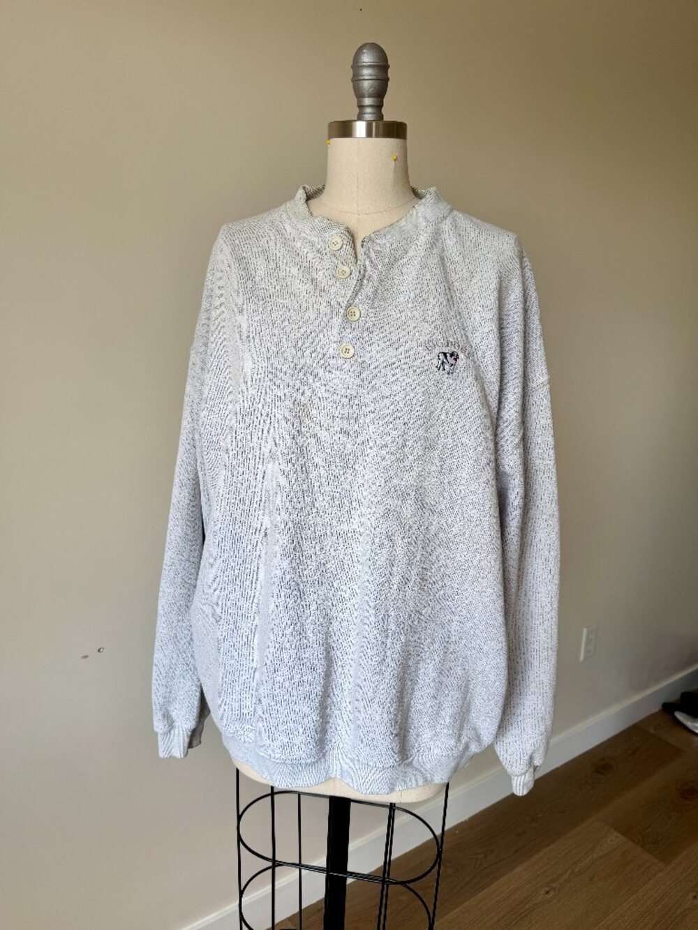 Vintage Big Dogs Henley Sweatshirt | Oversized Thermal Sweater | Gray Cotton | L